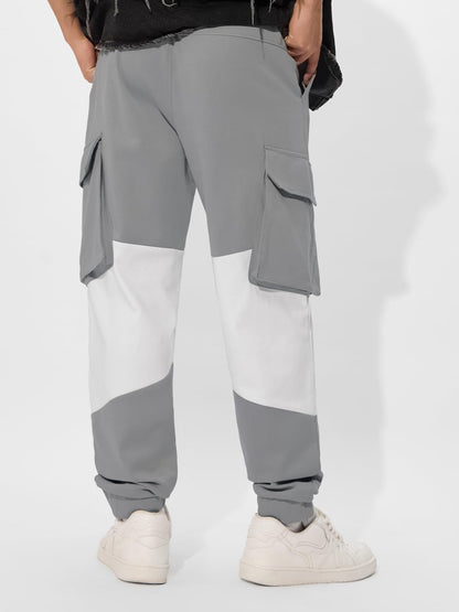 The Souled Store Space Grey (Utility) Men and Boys Elasticated Toggles Leg Closure Beige Printed Cotton Blend Baggy Fit Oversize