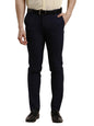 Turtle Men 4 Way Stretch Ultra Slim Fit Self Design Blue Flat Front Formal Trouser