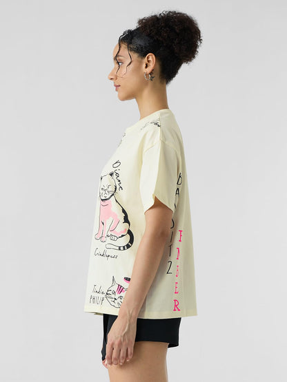 The Souled Store Official The Office: Angelas Cats Womens and Girls Oversized fit Graphic Prnited Half Sleeve Cotton White Colo
