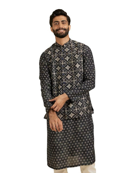 Manyavar Mens Blue Blended Viscose Kurta Jacket Set