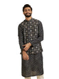 Manyavar Mens Blue Blended Viscose Kurta Jacket Set