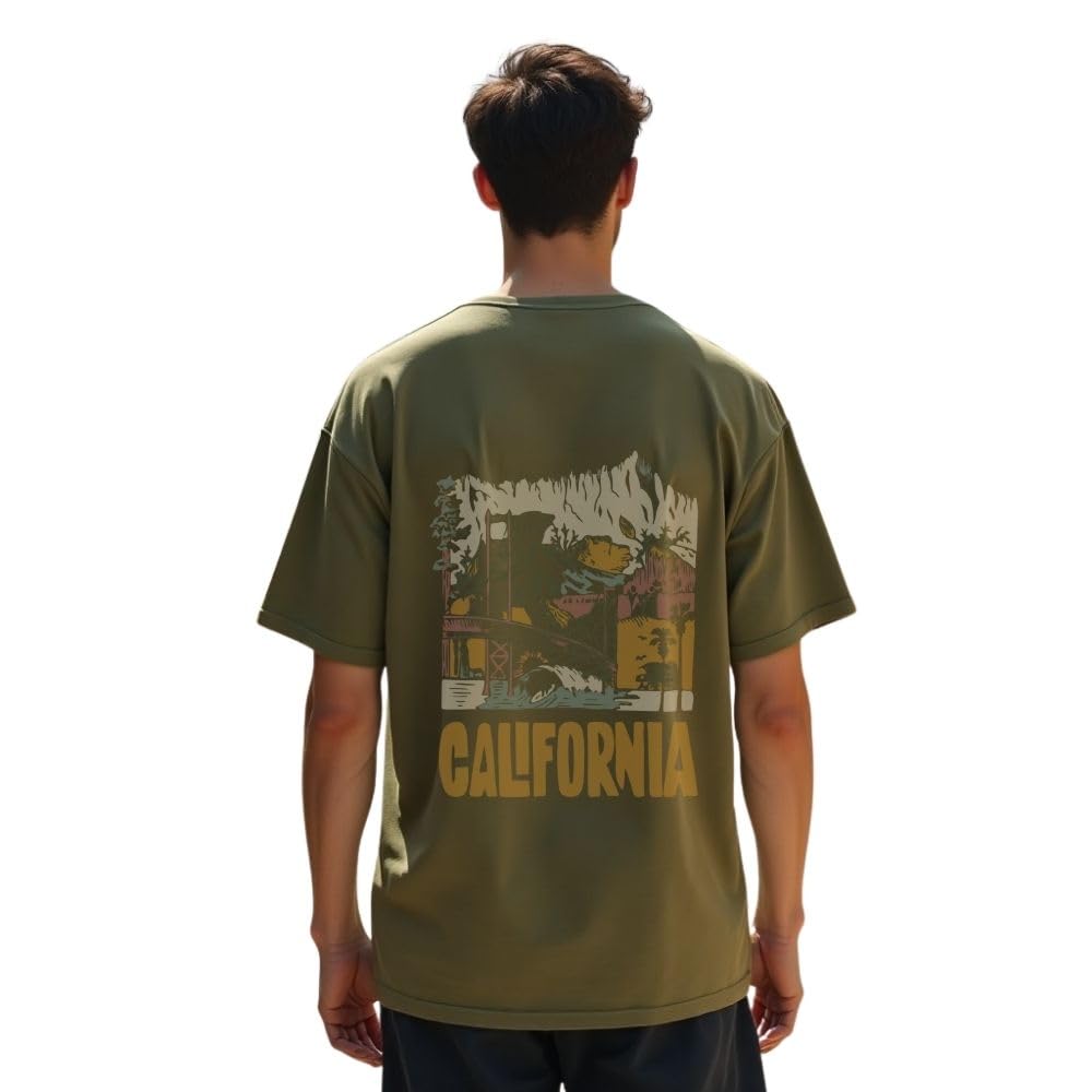 Nobero Men Cotton Graphic Print Oversized Fit T-Shirt (1M-Twrt-C0910-Og_Olive Green_1