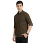 Turtle Men Khadi Slim Fit Brown Printed Full Sleeve Casual Shirt