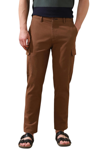 Dennis Lingo Men Brown Solid Straight Fit Cargo Trouser