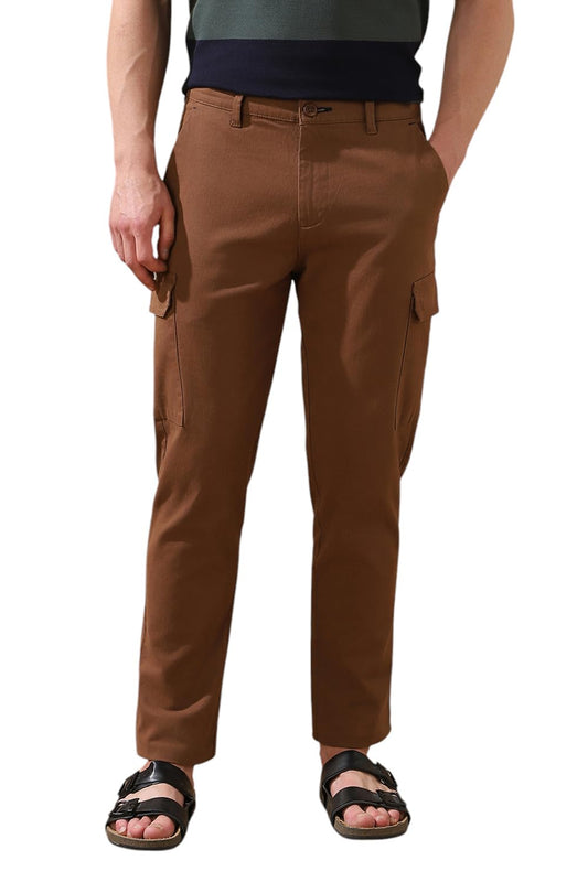 Dennis Lingo Men Brown Solid Straight Fit Cargo Trouser