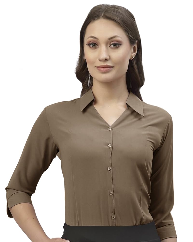 Eyebogler Women Regular Fit Solid Spread Collar Casual Shirt