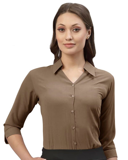 Eyebogler Women Regular Fit Solid Spread Collar Casual Shirt