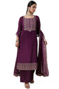 Soch Womens Wine Yoke Embroidered Chinon Blend Suit Set With Sequins