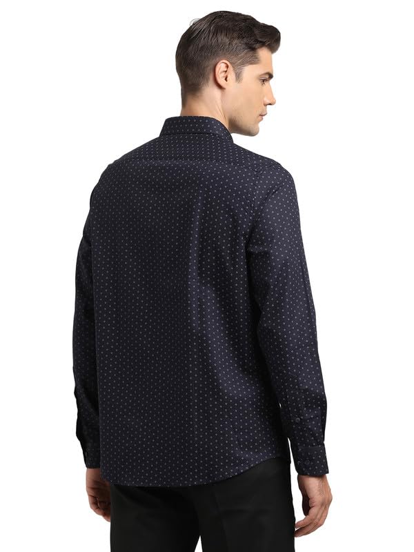 Turtle Men 100% Cotton Slim Fit Navy Blue Print Full Sleeve Formal Shirt