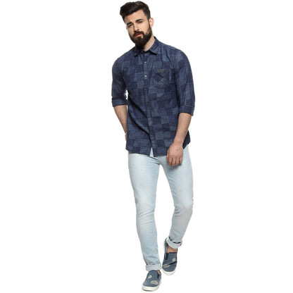 Campus Sutra Mens Regular Fit Full Sleeve Shirt for Casual Wear |Blue|Check Printed|Front Spread Collar|Shirt Crafted with Comf