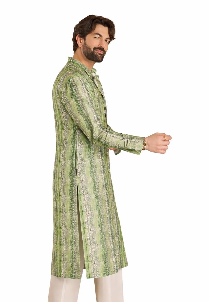 SOJANYA (Since 1958 Men's Cotton Silk Green Print Only Long Kurta