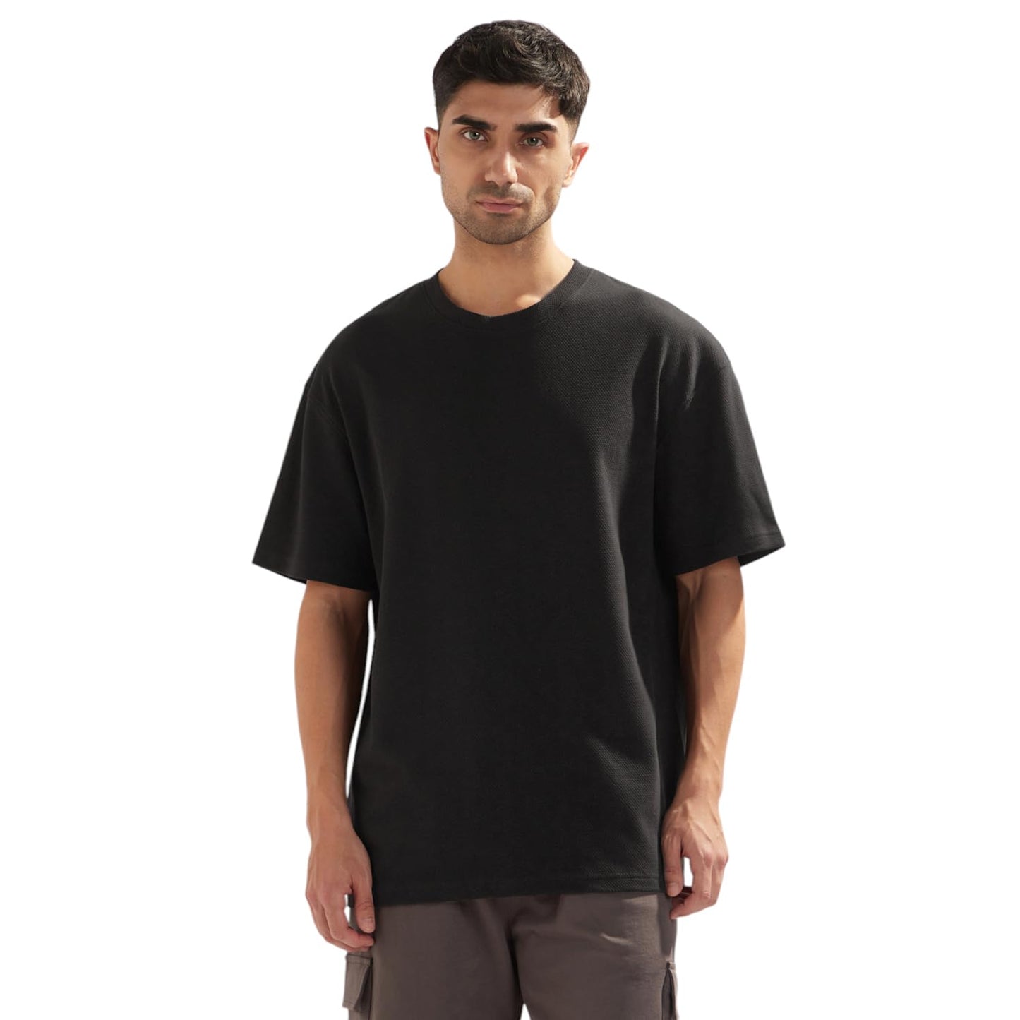 Nobero MenS Self Design Oversized Fit T-Shirt (1M-Twts-R0102_Black