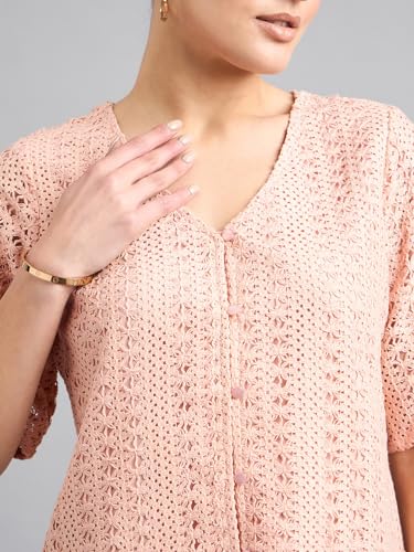 Style Quotient Women Peach Lace Casual Shirt Style Top