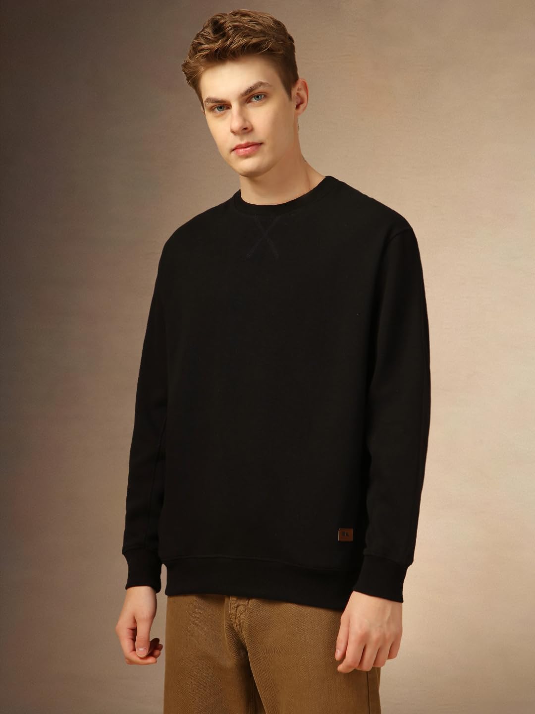 Dennis Lingo Regular Fit Cotton Men Full Sleeves Solid Sweatshirt Black