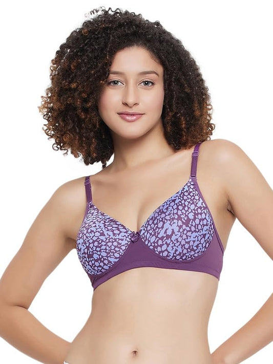 Clovia Womens Polyamide Printed Lightly Padded Demi Cup Wire Free Push-Up Bra - Purple (BR2023W15_Purple_36E)