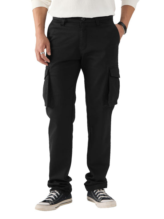 The Souled Store Classic Black Men and Boys Solid Regular Fit Cargo Pants Mens Cargo Pants Trousers for Men Multi-Pocket Work O
