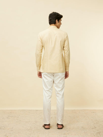 Manyavar Mens Beige Cotton Solid Short Kurtas