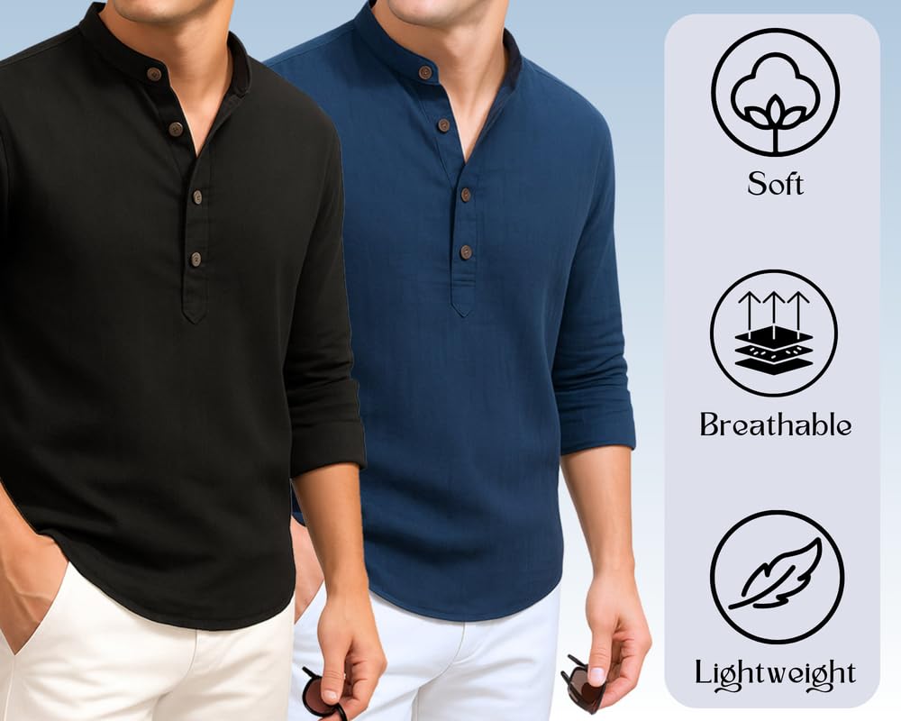 Deemoon Combo Of MenS Cotton Blend Solid Regular Fit Full Sleeve Short Kurta | MenS Trendy Short Kurta Pack Of 2 (Available In