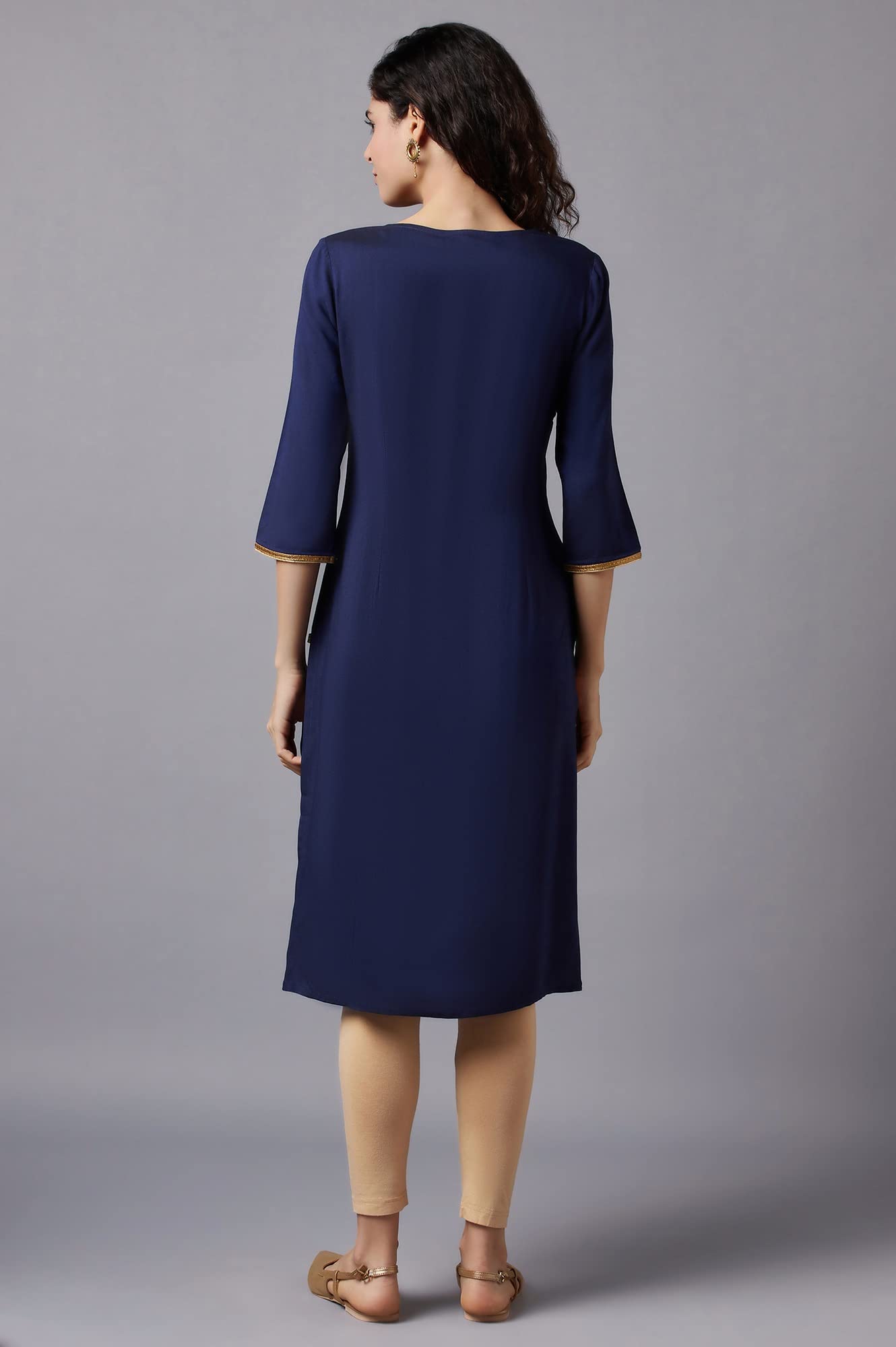 Aurelia Blue Embroidered Regular Kurta With Dori Embroidery