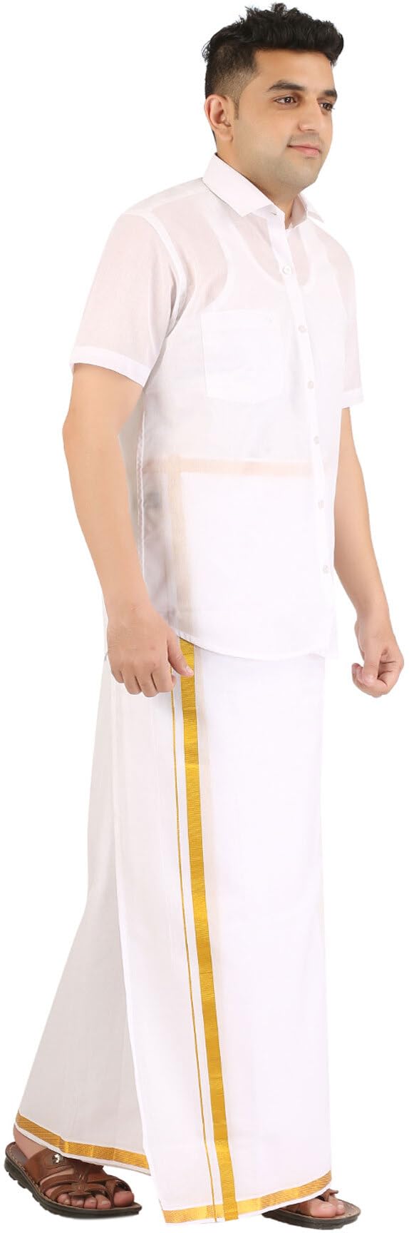 PRAKASAM COTTON Mens Half Sleeve Shirt With Double Dhoti Set