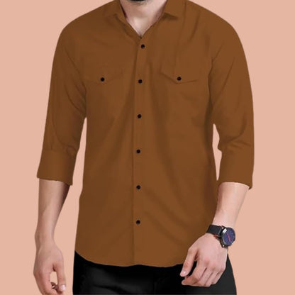 Rebelify MenS Cotton Shirt With Pockets Full Sleeves Collared Neck Solid Pattern Botton Down Closure Regular Fit And Standard L