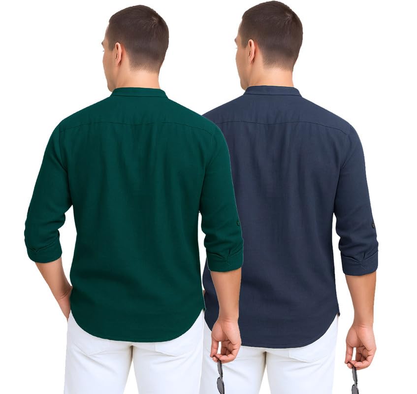 Deelmo Combo Of MenS Cotton Blend Solid Regular Fit Full Sleeve Short Kurta | MenS Trendy Short Kurta Pack Of 2