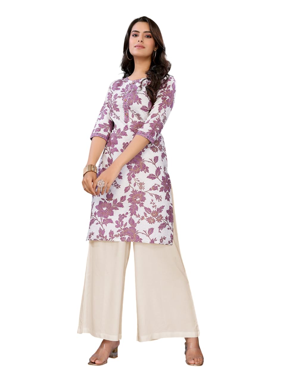 rangita Mauve Rayon Straight Printed Knee Length Kurti | Kurta for Women