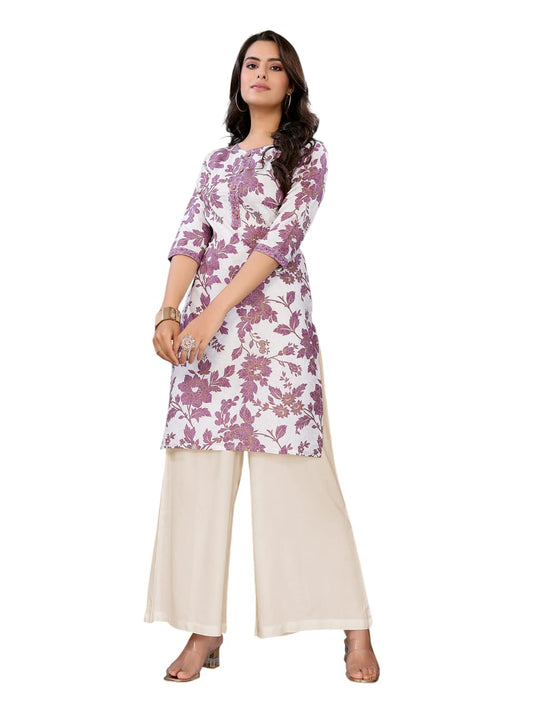 rangita Mauve Rayon Straight Printed Knee Length Kurti | Kurta for Women