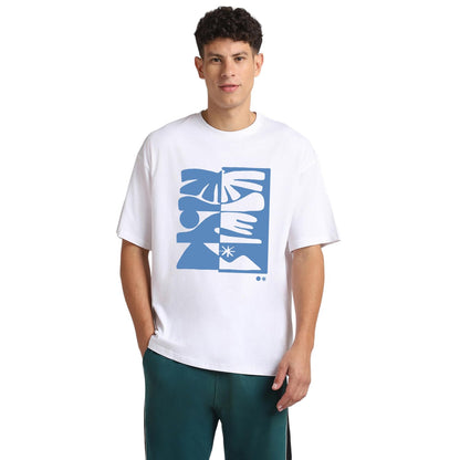 Nobero MenS Oversized Printed T-Shirt White