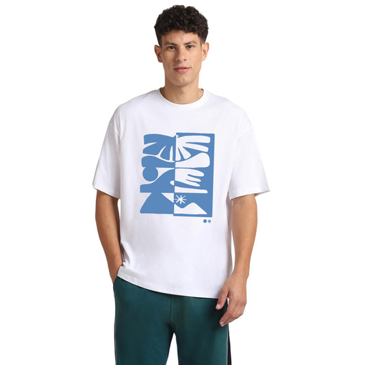 Nobero MenS Oversized Printed T-Shirt White