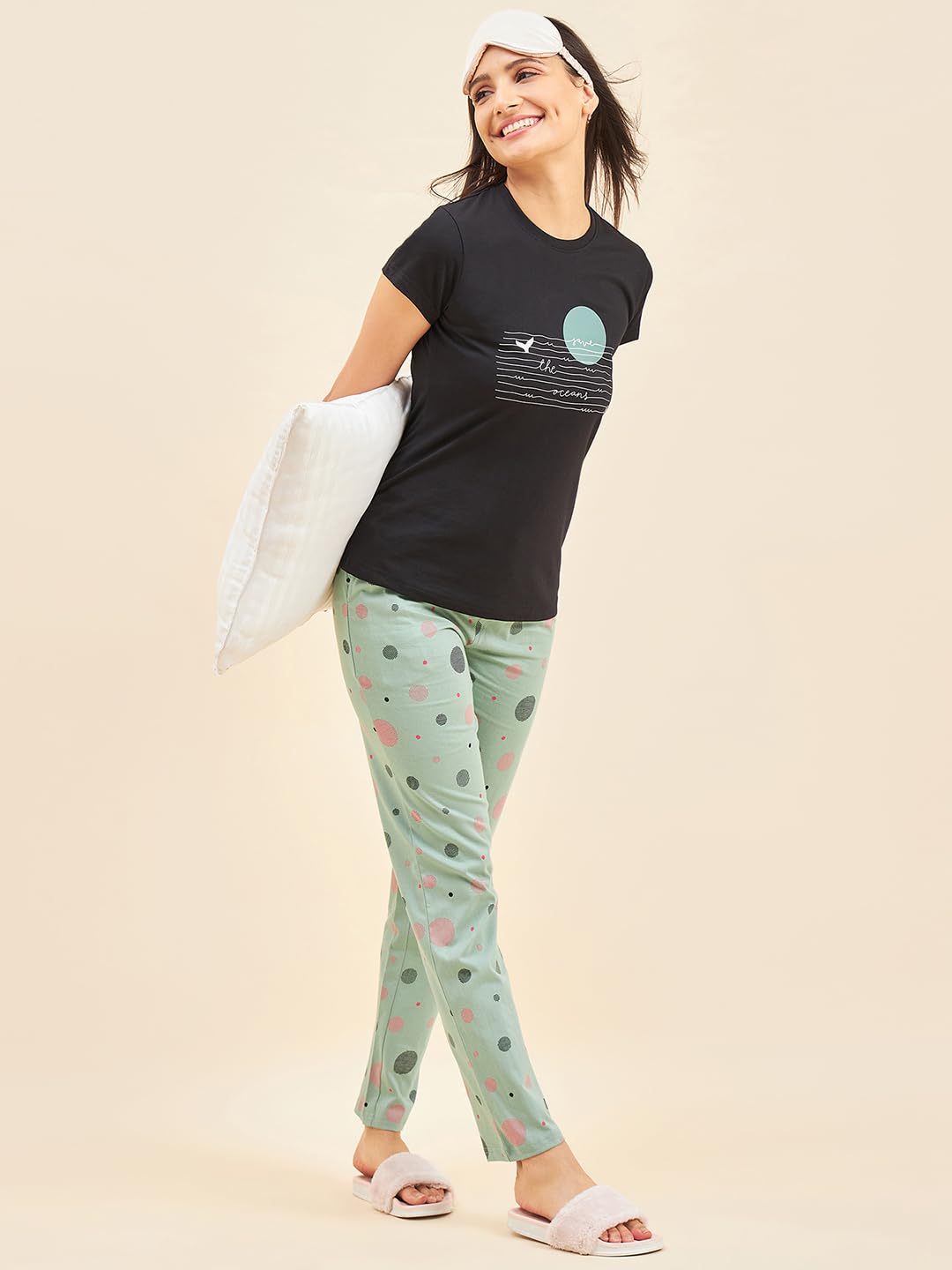 Sweet Dreams Women Printed Pyjama Set Green