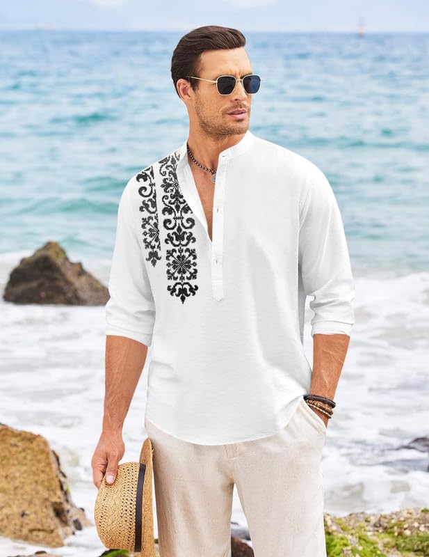Finivo Fashion MenS Regular Fit Cotton Blend Short Kurta Shirt | Full Sleeve Ethnic Shirt With Mandarin Collar And Button Plack