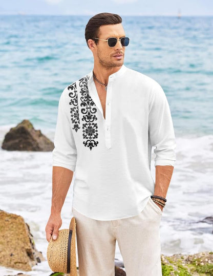 Finivo Fashion MenS Regular Fit Cotton Blend Short Kurta Shirt | Full Sleeve Ethnic Shirt With Mandarin Collar And Button Plack