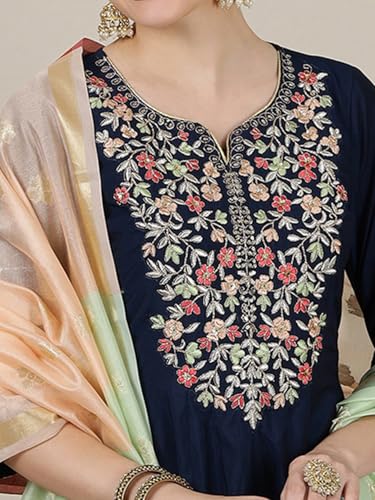 Aurelia Women? Yarn Dyed Flared Kurta Set with Trousers and Dupatta for Women