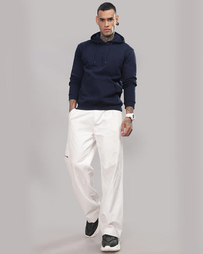ADRO Men's Cotton Neck Hooded Sweatshirt (H-A-PLN-NB_Navy_2XL)