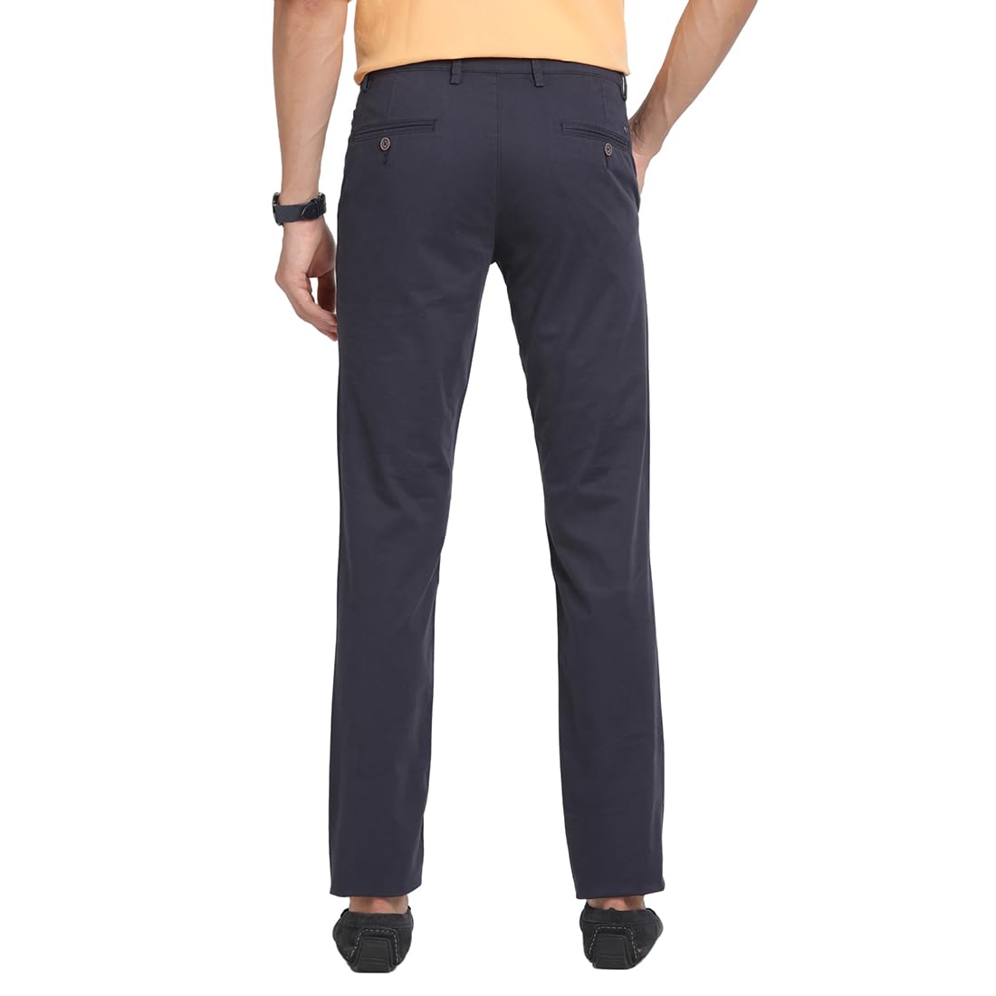 Turtle Men Cotton Stretch Navy Blue Solid Ultra Slim Fit Casual Trouser