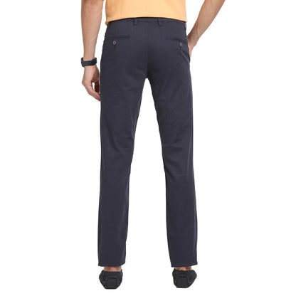Turtle Men Cotton Stretch Navy Blue Solid Ultra Slim Fit Casual Trouser