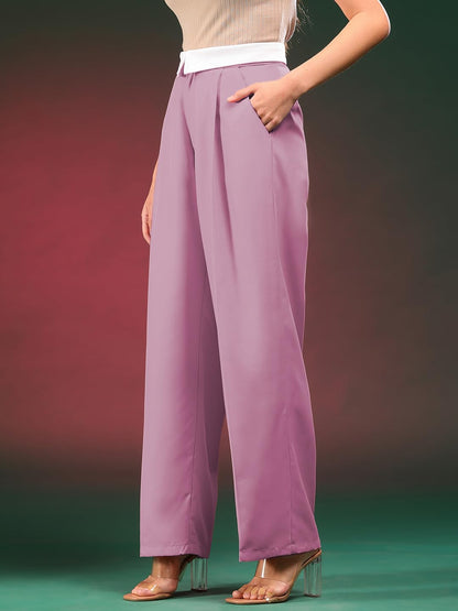 Kotty WomenS High Rise Viscose Rayon Relaxed Fit Trousers(Pink,28)