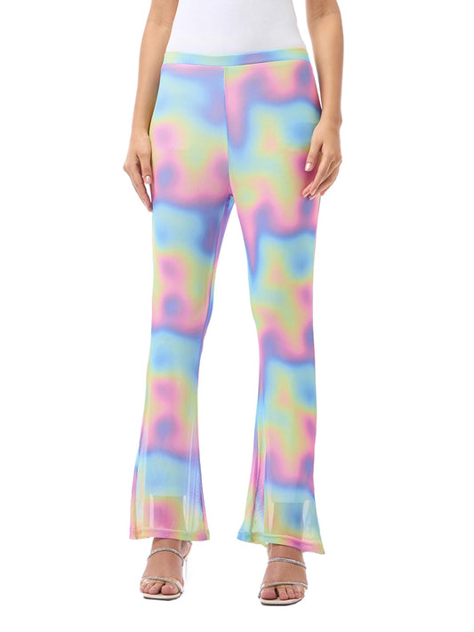 Bewakoof Air 1.0 Womens All Over Printed Slim Fit Polyester Flared Casual Pants_615999_Multicolor_2XL