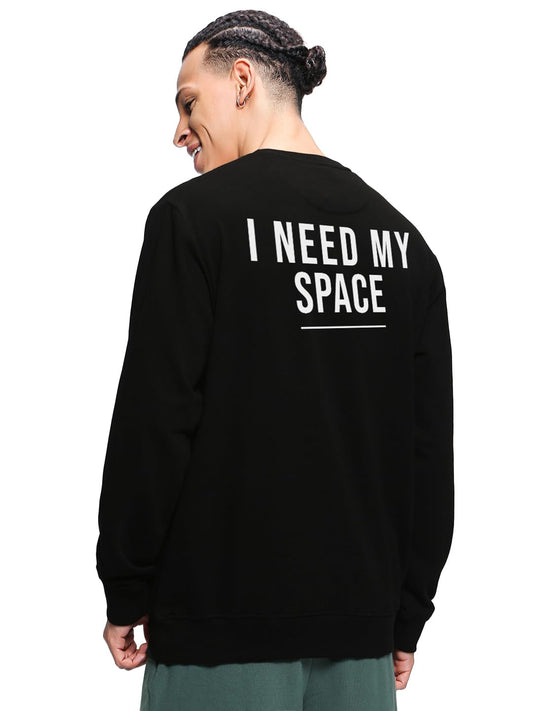 Bewakoof NASA Mens Typography Regular Fit Full Sleeve Round Neck Fleece Sweatshirt_556949_Black_S