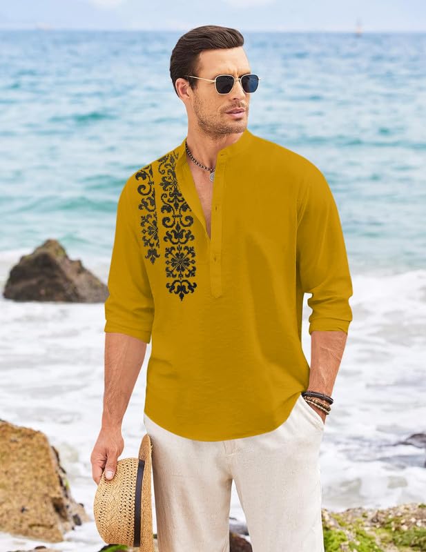 Finivo Fashion MenS Regular Fit Cotton Blend Short Kurta Shirt | Full Sleeve Ethnic Shirt With Mandarin Collar And Button Plack