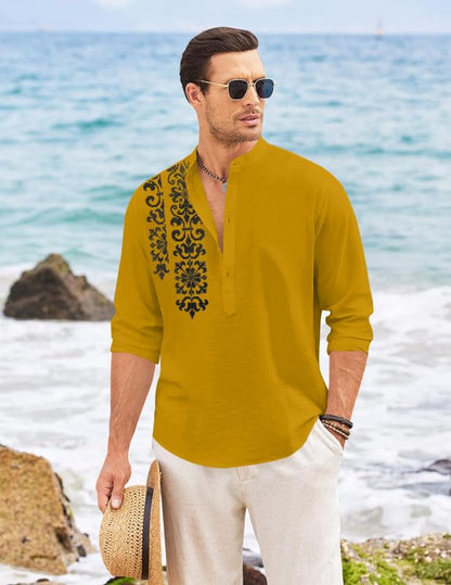 Finivo Fashion MenS Regular Fit Cotton Blend Short Kurta Shirt | Full Sleeve Ethnic Shirt With Mandarin Collar And Button Plack