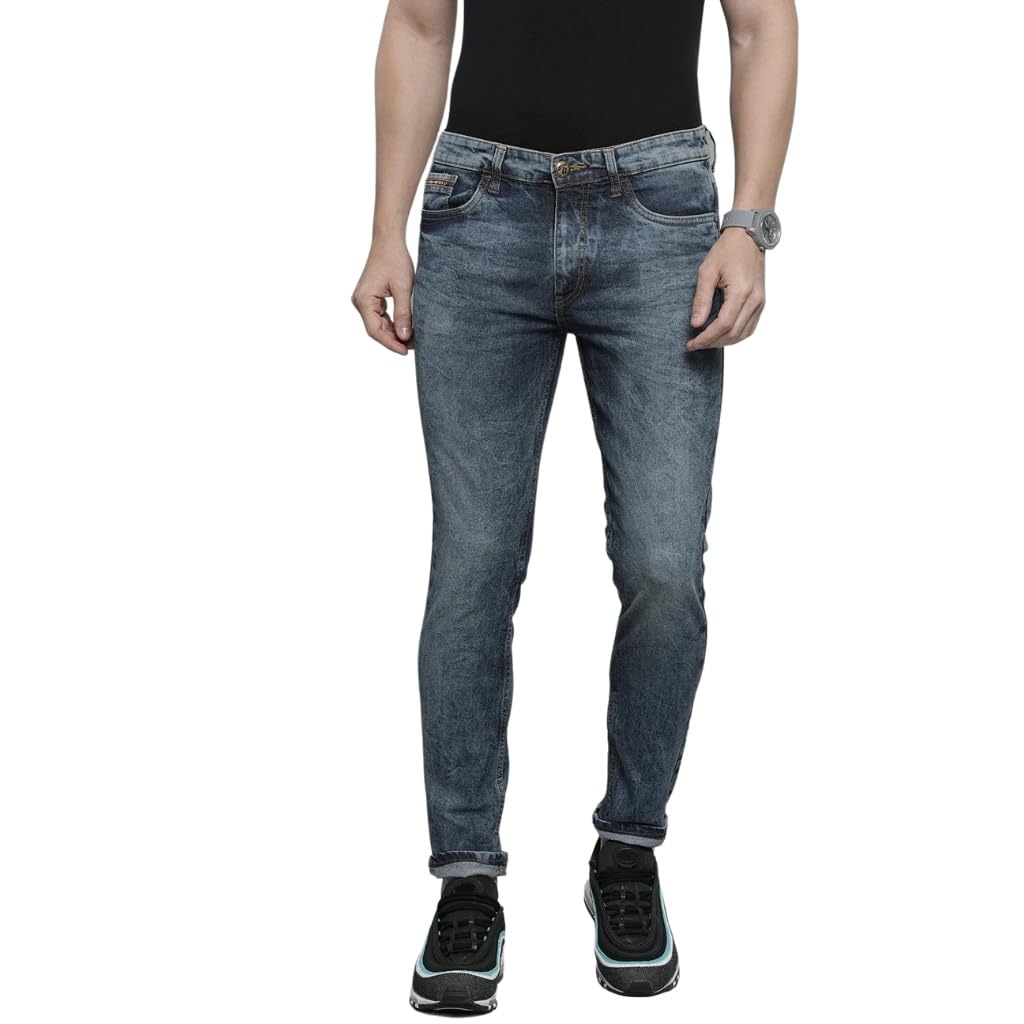 The Indian Garage Co Men Slim Fit Badges Mid-Rise Stretchable Jeans Blue