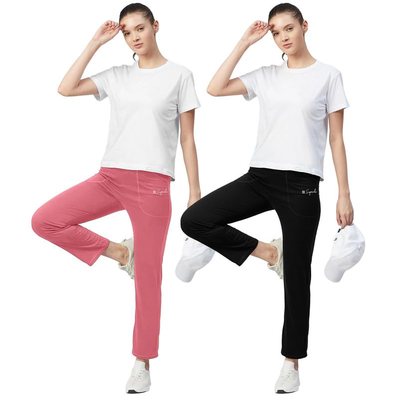 Pinkmint Women Combo Track Pant l Pure Cotton Pyjamas l Fancy Pocket Trouser l Gym, Regular Home Wear (Pack of 2)