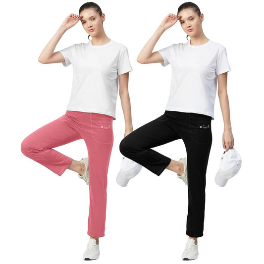 Pinkmint Women Combo Track Pant l Pure Cotton Pyjamas l Fancy Pocket Trouser l Gym, Regular Home Wear (Pack of 2)