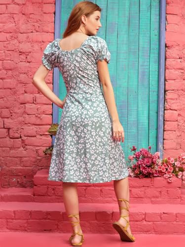 Greciilooks Western Dress For Women| Rayon Flower Design| Square Neck & Leg Split Dress| Short Balloon Sleeves Dress For Girls|