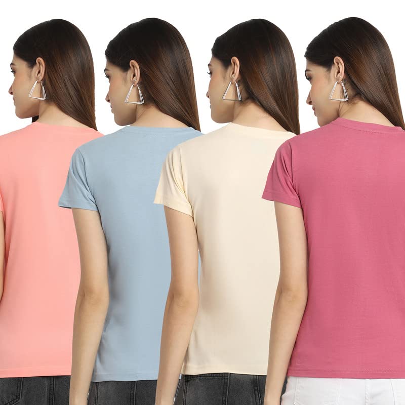 Preneum Womens Cotton Regular Fit Latest Graphic Stylish Printed Short Sleeves Casual T-Shirt || Trending & Style (Pack 4), Pin