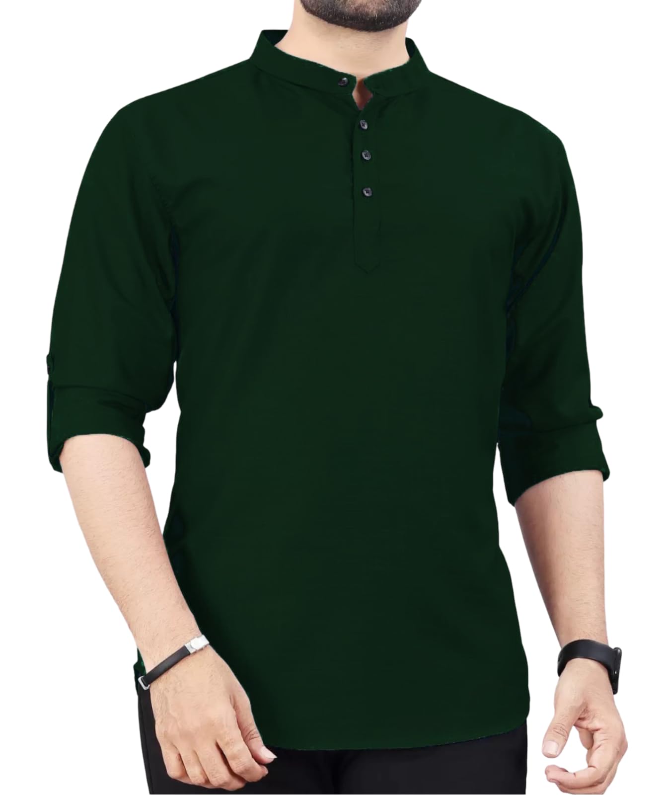 Deemoon MenS Cotton Blend Kurta With Solid Regular Fit Mandarin Collared Neck Full Sleeve And Waist Length | Kurtas For Men | D