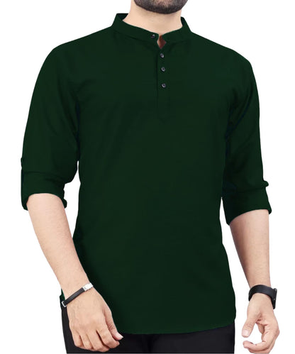 Deemoon MenS Cotton Blend Kurta With Solid Regular Fit Mandarin Collared Neck Full Sleeve And Waist Length | Kurtas For Men | D