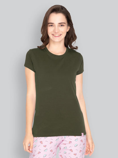 Lyra Women Solid Round Neck Tshirt